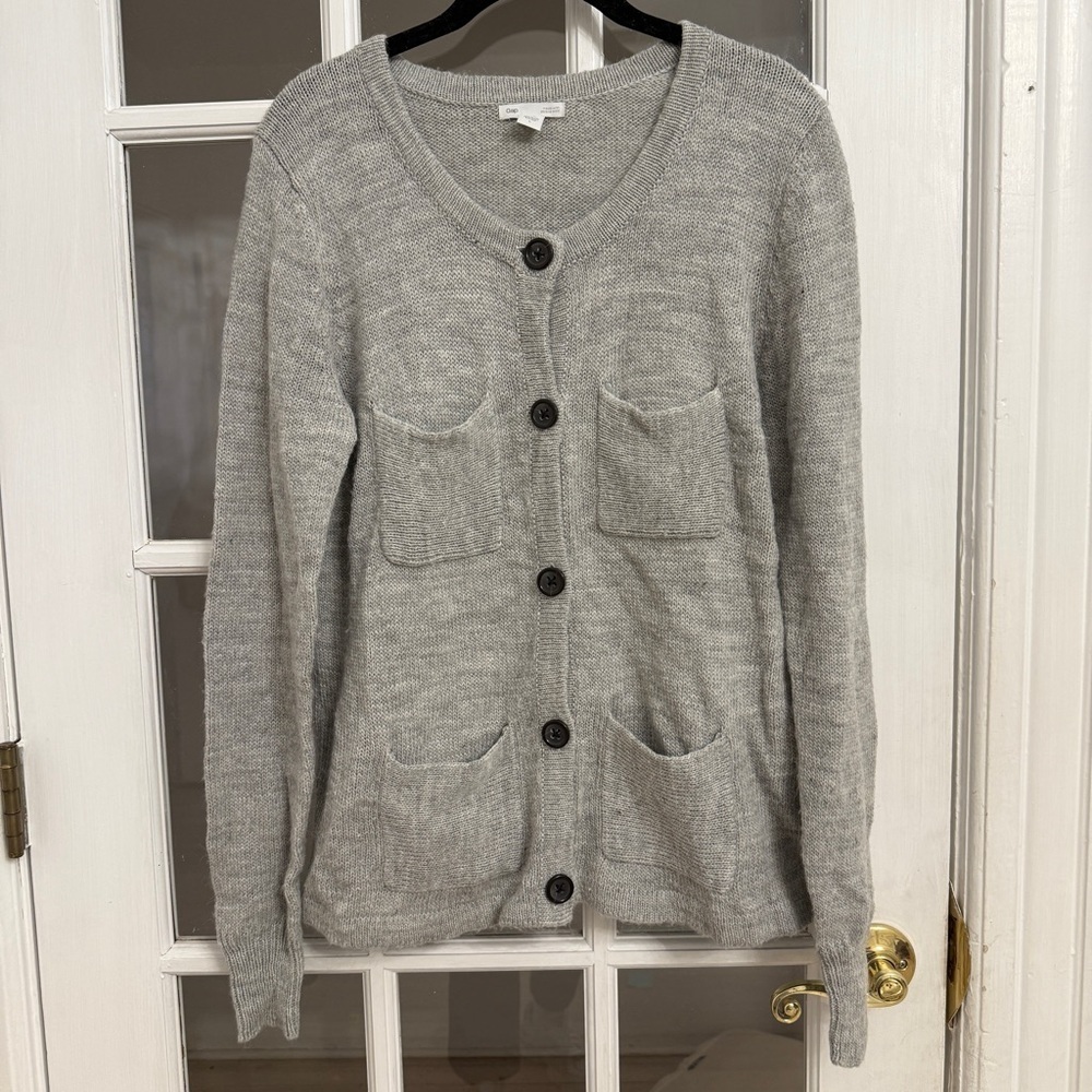 GAP Women's Gray Alpaca Wool Blend Four Pocket Button Down Cardigan Sweater
